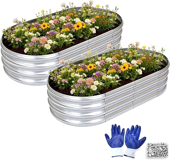 Raised Garden Bed Outdoor Galvanized Planter Boxes Oval Large Metal Raised Garden Beds for Vegetables 4×2×1ft2pack