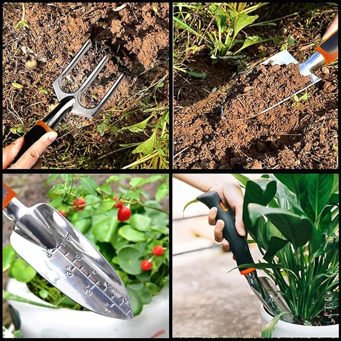 TopHomer 3 Sizes Optional Aluminum Garden Tool Kit Heavy Duty Hand Garden Tools for Women and Men Outdoor Gardening(1x Rake)