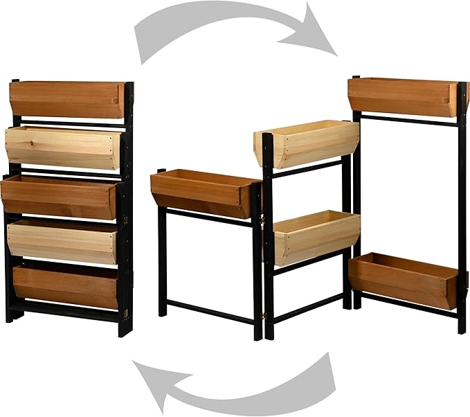 dobar® Flexi Vertical Bed with 5 Steps - Flexible Raised Bed Made of Pine Wood - Folding Flower Box Herb Bed - 165 x 18 x 105 cm - Black/Brown/Natural