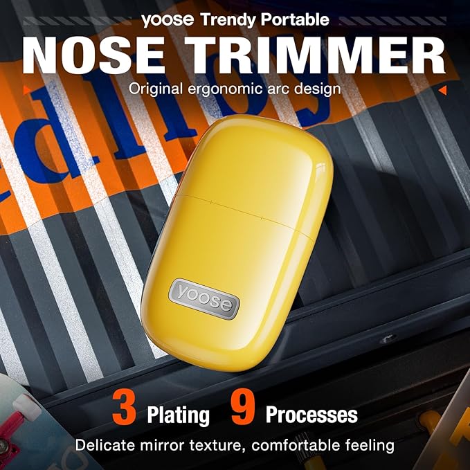 yoose Nose Hair Trimmer Alloy Portable Painless Nose Hair Trimmer for Men Women IPX7 Waterproof Travel Size USB-C Rechargeable Nose Trimmer with Dust Protection Cap Dual Edge Blade Yellow