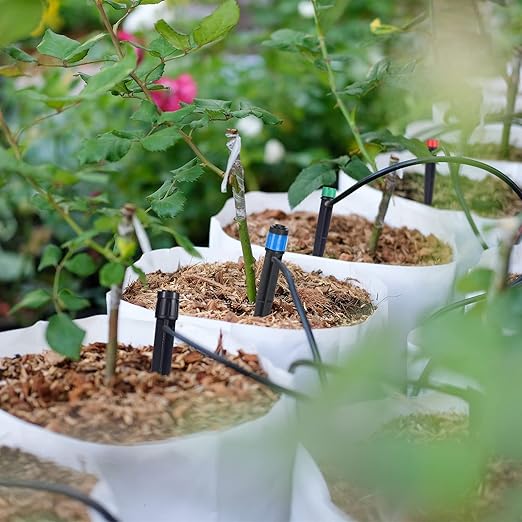 500 Pcs 5.2 Inch Drip Irrigation Emitters Adjustable Fan Shape Drip Emitters 360 Degree Water Flow Irrigation Drippers Sprayer for 1/4 Inch Tube Hose Garden Watering Kits Patio Lawn Flower Bed
