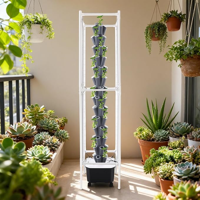 Hydroponic Growing System 70-Plant Vegetable Planter Tower with Lights and Wheels Outdoor Indoor Garden Vertical Planter Germination Kit with Water Pump &amp Intelligent Water Circulation
