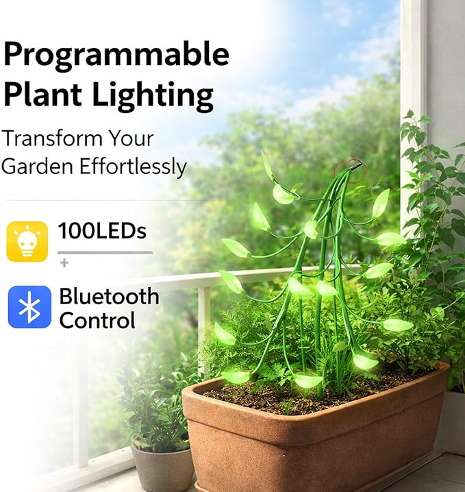LED Houseplant Lamp 100LED Programmable Magic Plant Light Green USB Plug - Enhance Indoor Decor Bluetooth Control Perfect for Home Office &amp Relaxation