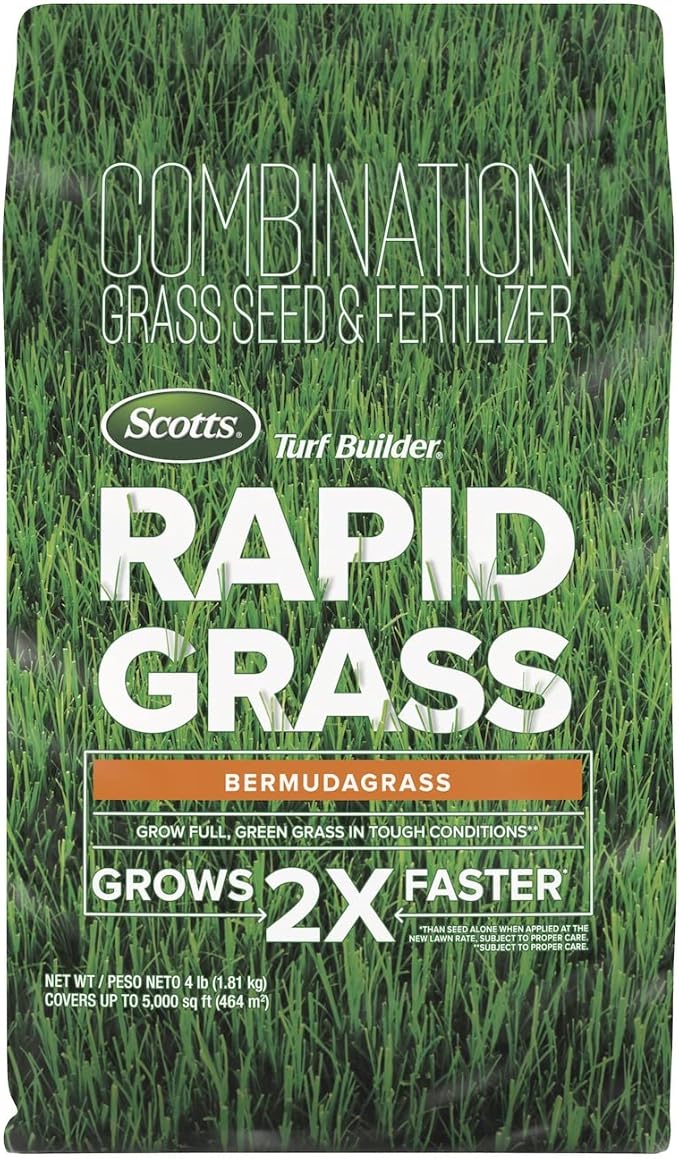 Scotts Turf Builder Rapid Grass Bermudagrass Combination Grass Seed and Fertilizer Grows Full Green Grass 4 lbs