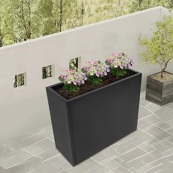 Metal Tall Rectangular Planter Rectangular Steel Raised Garden Bed with Detachable Shelf Tall Resin Garden Pots Outdoor Planters Box Planter Box for Outdoor Patio/Porch