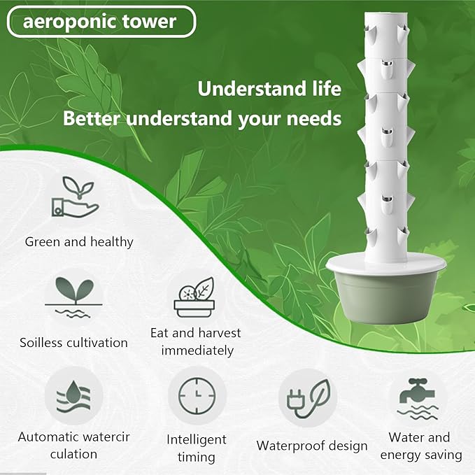 Hydroponics Tower Indoor Growing System Vertical Garden Planter Indoor Smart Garden Kit Save Water and Energy Tank Vegetable Plant Gift for Gardening Lovergreen-9-Layers