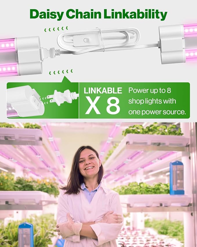 Sunco 2ft Grow Light LED 20W Full Spectrum for Seed Starting Seedling Indoor Plants Plug in Suspended Fixture Link Up to 8 Inline Switch ETL 4 Pack.