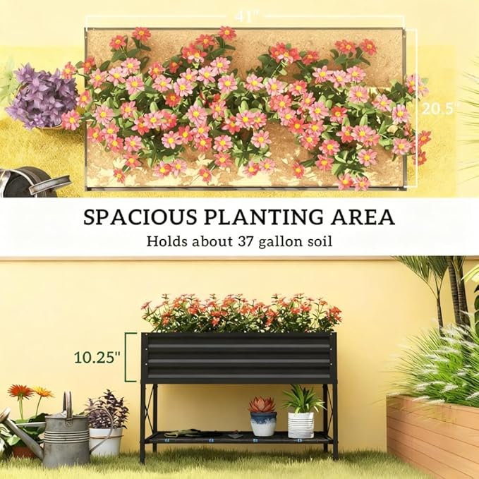 Metal Planter BoxGalvanized Raised Garden Bedwith LegsStorage Shelf and Bed Liner
