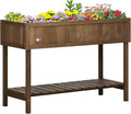 43x18x30in Raised Garden Bed with 8 Pockets and Shelf Wooden Elevated Planter Box with Legs to Grow Herbs Vegetables and Flowers Dark Brown
