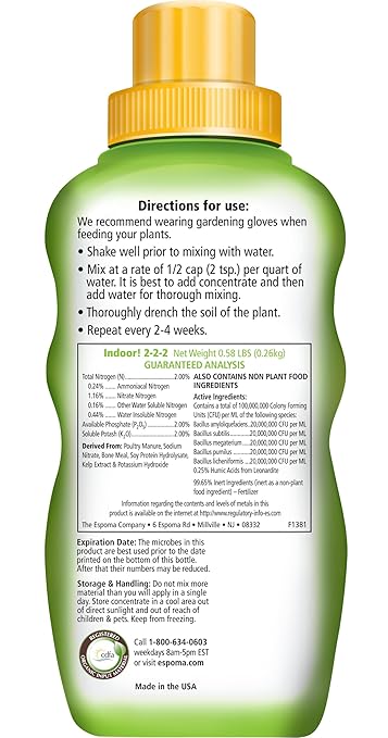 Espoma 8 Ounce Concentrated Organic Indoor Plant Food - Indoor Plant Fertilizer for Large &amp Small Plants Like Pothos Fiddle Leaf Fig Monstera Snake &amp Palms - Pack of 3
