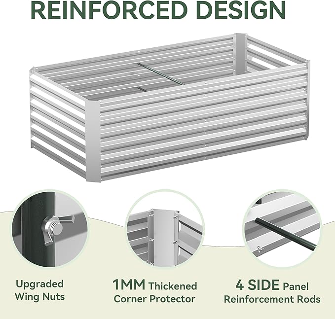 Raised Garden Bed with Self-Watering System 6x3x2 ft Elevated Planter Boxes Outdoor with PE Cover Galvanized Raised Beds for GardeningVegetablesFlowers Backyard Patio
