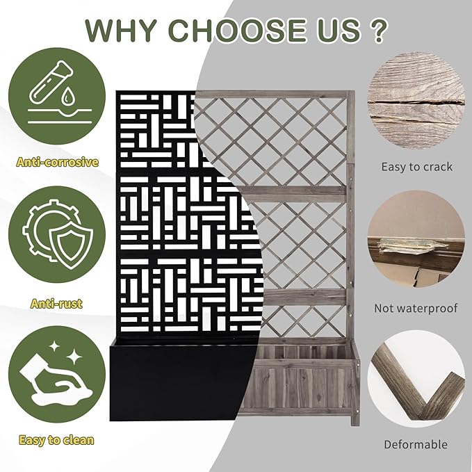 70 Black Metal Raised Garden Bed with Trellis Modular Planter Box System for Customizable Growing Walls Connect Multiple Units for Continuous Vertical Garden Rust-Proof Steel