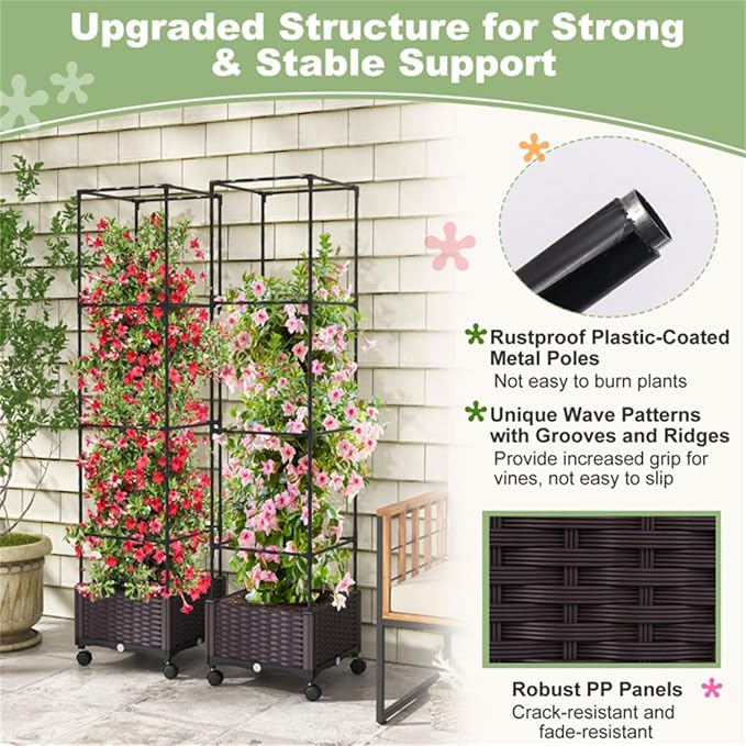 67inch Planter with Trellis Raised Garden Bed for Vine Climbing Plants Flowers Raised Bed Trellis Planter Box with Trellis for Outdoor Vine Climbing Plants Flowers Plant Stand with Climbing Racks