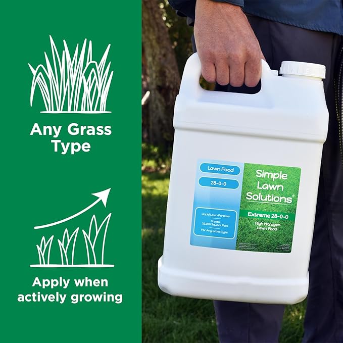 Maximum Green &amp Growth Fertilizer High Nitrogen 28-0-0 Lawn Food Liquid Fertilizer- Spring &amp Summer- Any Grass Type- Simple Lawn Solutions - Concentrated Quick &amp Slow Release Formula (2.5