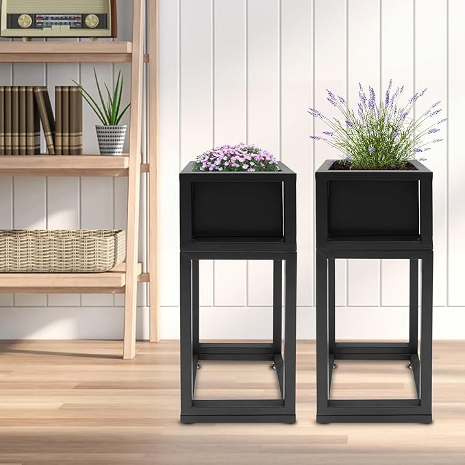 2 Pcs Standing Planter Box 24 Inch Outdoor/Indoor Metal Planter Box Elevated Garden Box Raised Garden Bed for Vegetable Flower Herb Fruit