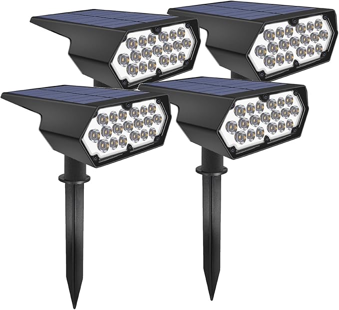 Solar Spot Lights Outdoor 19 LED 2 Lighting Modes Solar Landscape Spotlights Solar Powered Security LightsWaterproof IP65 Wall Lights for Walkway Yard Garden DrivewayWarm White4 Pack