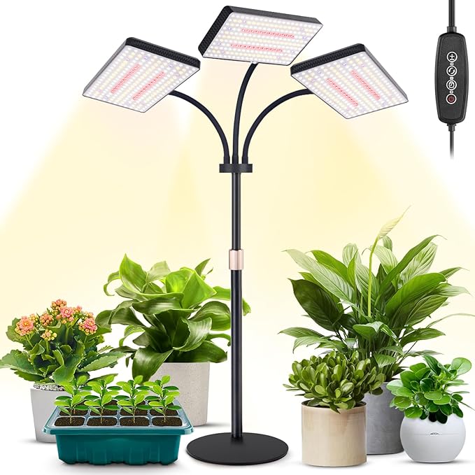 LBW Upgraded Desk Grow Lights for Indoor Plants Tri-Head 642 LEDs Tabletop Full Spectrum Grow Light with 3/6/12H Timer 6 Brightness Levels 3 Lighting Modes Height Adjustable for 10-26 inches