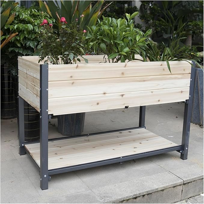 3 Tiers Wooden Vertical Raised Garden Bed with LegsBrown Planter Raised Beds Kit for Flowers Herbs Vegetables