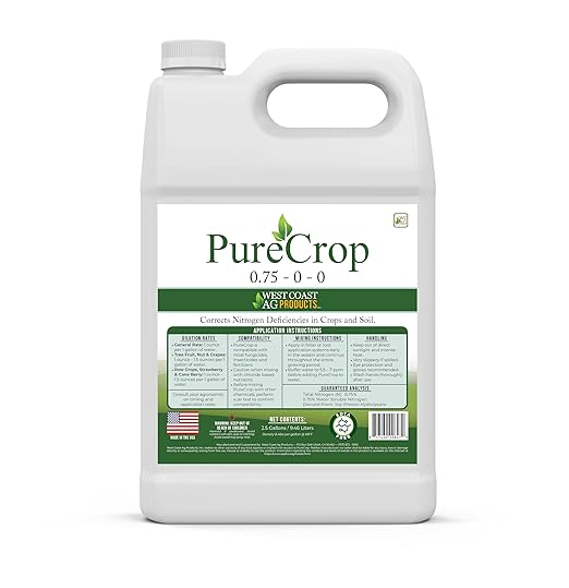 PureCrop – All-Crop Plant-Based Fertilizer &amp Spray Concentrate | Corrects Nitrogen Deficiency | Compatible with All Crops | Sustainable Formula | 0.75% Nitrogen | Made in The USA (2.5 gallons)
