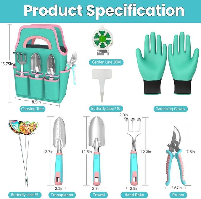 Gardening Tools Kit - 27PCS Heavy Duty Gardening Tool Starter Set with Non-Slip Rubber Handle Ideal Gifts for Women and Men