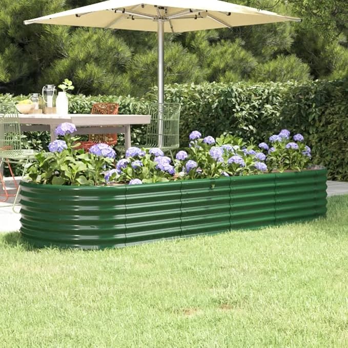 Large Green Raised Garden Bed for Outdoor Planting Powder Coated Steel Elevated Planter Box for Vegetables Herbs Flowers on Patio Balcony Yard