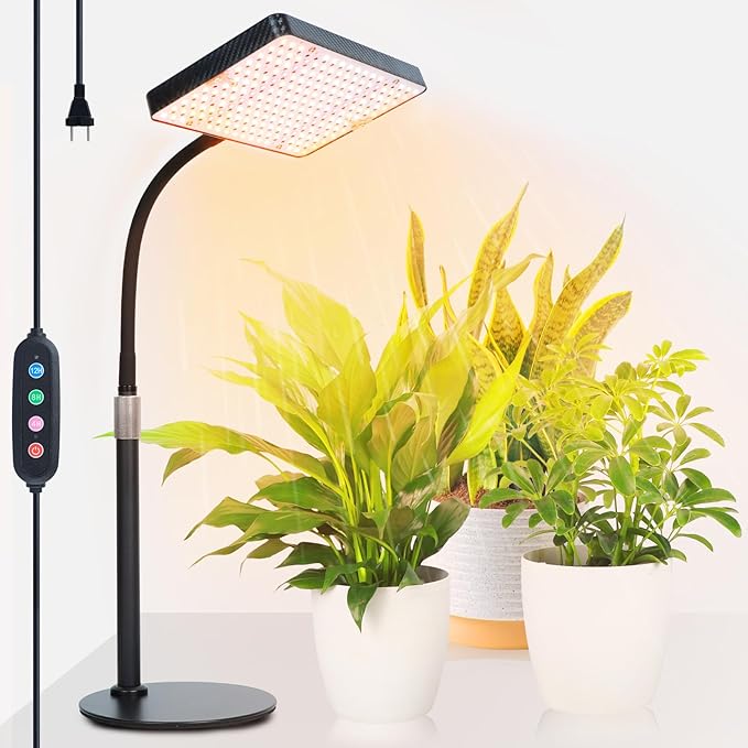 2026 Desk Grow Light Bright Full Spectrum Grow Lights for Indoor Plants Bonsai Seed Starting 4/8/12/16/20H Timer 25 Watt Power Draw NO Need Adapter 16-24 Height Adjustable