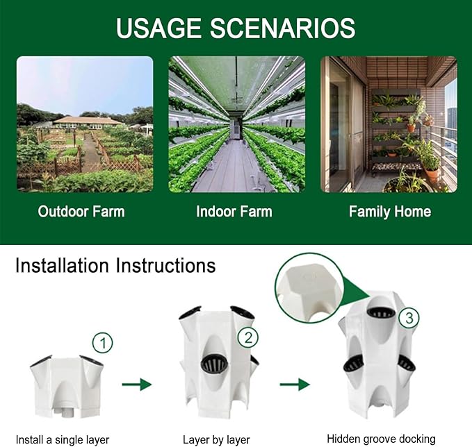 1 Hydroponic Tower 32/48 Hole Vertical Aeroponic Tower Hydroponics Growing System with Hydrating Pump Soilless Culture for Commercial Farm Home Growing(125cm/50in)