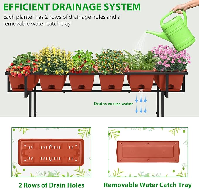 Vrisa Elevated Raised Garden Bed Outdoor with Legs 43x17x29 in Plastic Standing Planter Box with Storage Shelf and Wheels Vegetables Herbs Flowers Gardening Boxes for Backyard Patio Balcony Black