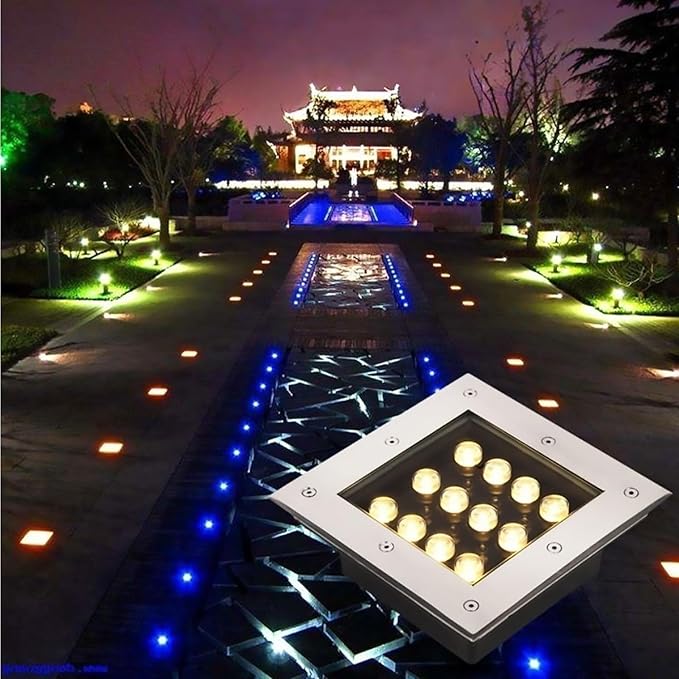 Outdoor LED Spotlight - LED Landscape Lights - Outdoor Buried Lights AC 110V Square Embedded Spotlight IP66 Waterproof Ground Light Garden Courtyard Floor Lamp Step Walkway Ground Light(Green