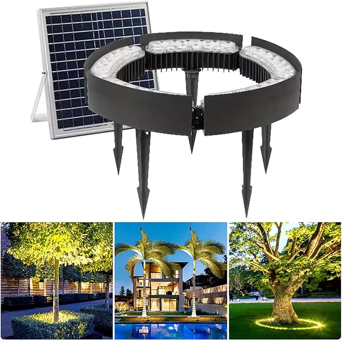 Solar Garden Lights Low Voltage Landscape Tree Ring Lights Landscape Spotlights for Palm Tree Planters Lawn(White LightPack of 5)