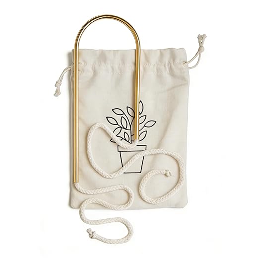 Self-Watering Plant Wick System Brass and Cotton U-Shaped Automatic Drip Irrigation for House Plants (Gold)