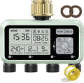 Watering Timer 4 Zone with with Brass Inlet Sprinkler Timer Programmable Garden Outdoor Hose Faucet Timers with Rain Delay/Manual/Automatic Watering SystemWater Hose Irrigation Timers 4 Outlet