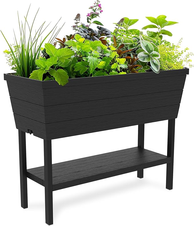 Keter Urban Bloomer 12.7‑Gallon Raised Garden Bed – Elevated Outdoor Planter Box with Self‑Watering Reservoir Water Gauge &amp Drainage System Perfect for Herbs &amp Vegetables Dark Grey