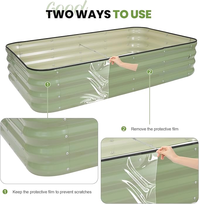 G GOOD GAIN 4-in-1 Adjustable Raised Garden Bed Kit | Galvanized Planter Boxes for Vegetables Flowers | 12 Tall Multiple Sizes (5x3x1ft 4x4x1ft 6x2x1ft 7x1x1ft) | Outdoor Metal Raised Bed Green