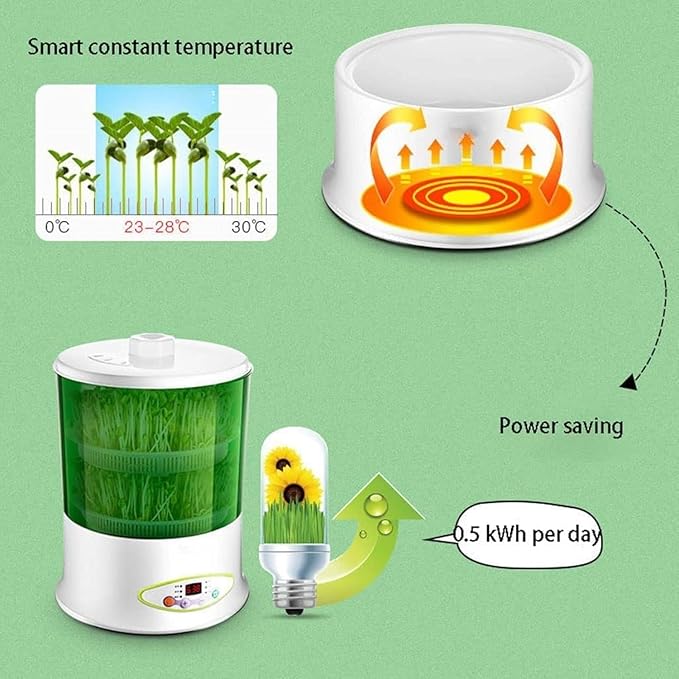 Bean Sprouts Machine LED Display Seed Germination Kit Intelligent Sprouting Machine Suitable for Seeds Microgreens Growing Tool