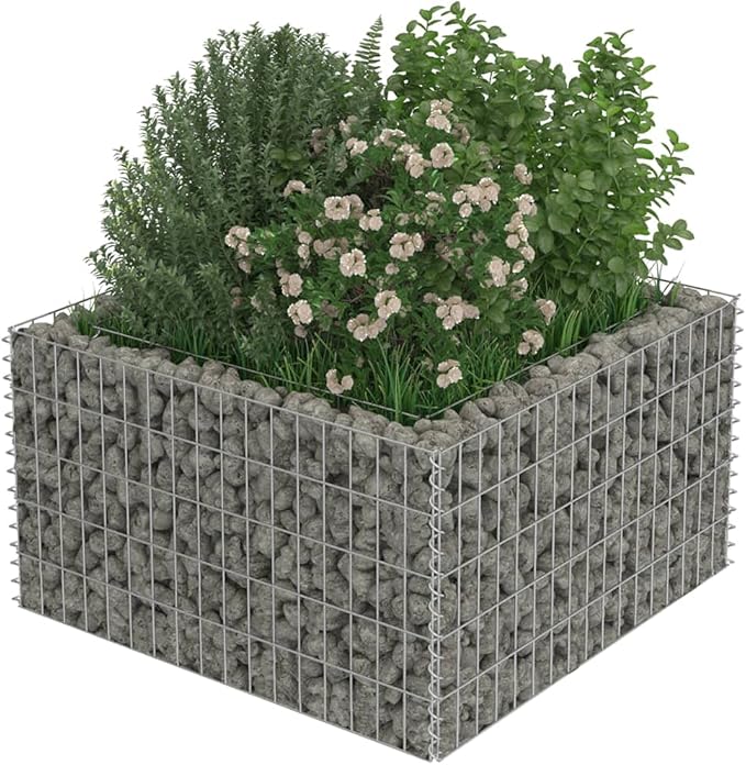 Garden Raised Bed Galvanized Steel Planter 35.4 x 35.4 x 19.7 in Silver Finish for Outdoor Gardening Balcony or Patio