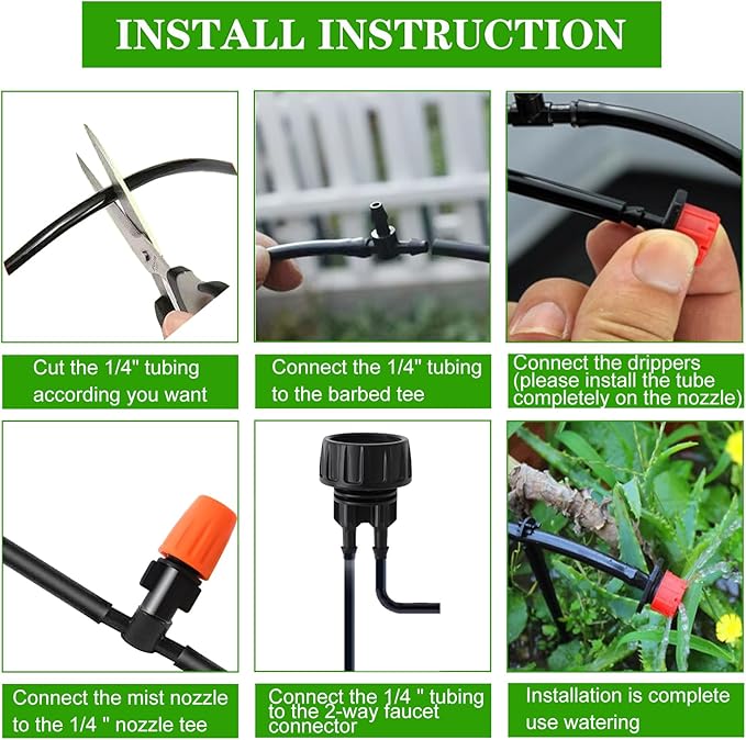 Drip Irrigation Kit Garden Irrigation System 1/4 Blank Distribution Tubing Watering Drip Kit/DIY Saving Water Automatic Watering System for Garden Greenhouse Flower Bed Patio Lawn