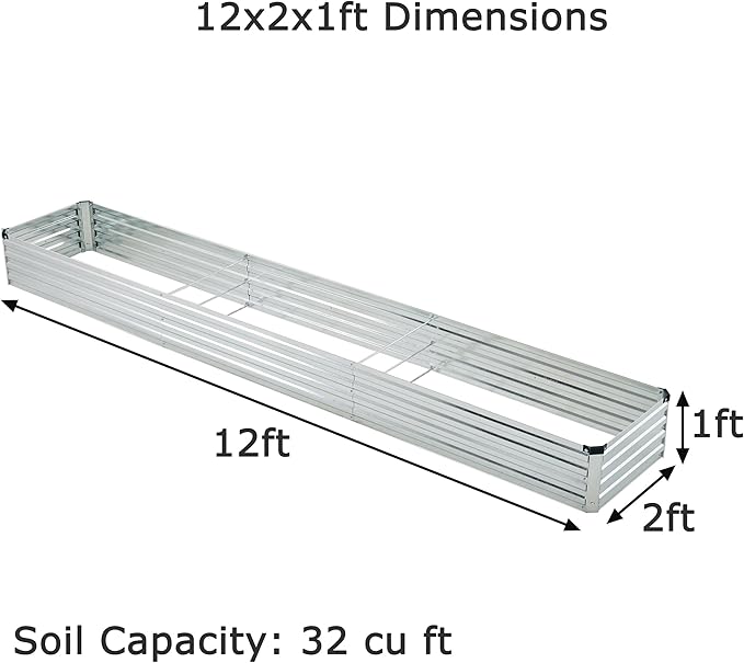 12x2x1ft(2 Pack) Galvanized Raised Garden BedOutdoor Planter Box Metal Patio Kit Planting Bed for Vegetables Flowers HerbSilver