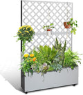 CABIHOME 73 H x 47 W Metal Planter Box with Trellis Outdoor Garden Box with Privacy Screen &amp Drainage Holes Raised Garden Bed with Trellis &amp Wheels Climbing Plants Flower Vegetable White