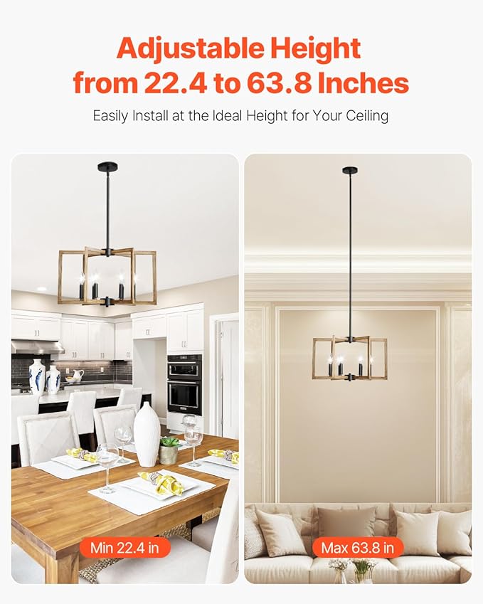 VEVOR 6-Light Chandelier Metal Farmhouse Chandelier Adjustable Height Dining Room Hanging Light Fixture for Ceilings Modern Chandelier for Bedroom Foyer Hall Kitchen Living Room and Entryway