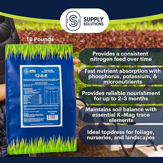Supply Solutions 12-6-6 Ornamental Booster Fertilizer - Plant Food Topdress on Foliage Nurseries and Landscapes - Controlled Release NPK Plant Fertilizer with Macro and Micro Nutrients (10lbs)