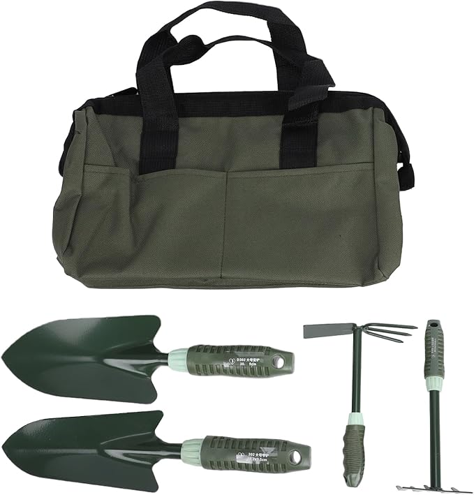 Garden Tool Set 4 Piece Heavy Duty Iron Tools Ergonomic Soft Grip Handles Gardening Tools with Oxford Fabric Carrying Bag Durable Coating Gardening Kit for Home Lawn Yard Farm