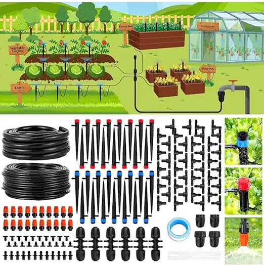 Automatic Drip Irrigation Plant Watering System Kit 240 ft. with 1/2 in. Hose 1/4 in. Distribution Tubing &amp Accessories