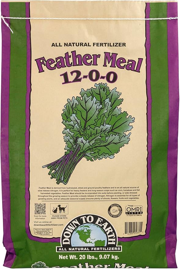 Down To Earth All Natural Fertilizers Organic Feather Meal - Slow Release Nitrogen Plant Food for Green Growth 12-0-0 20 lb