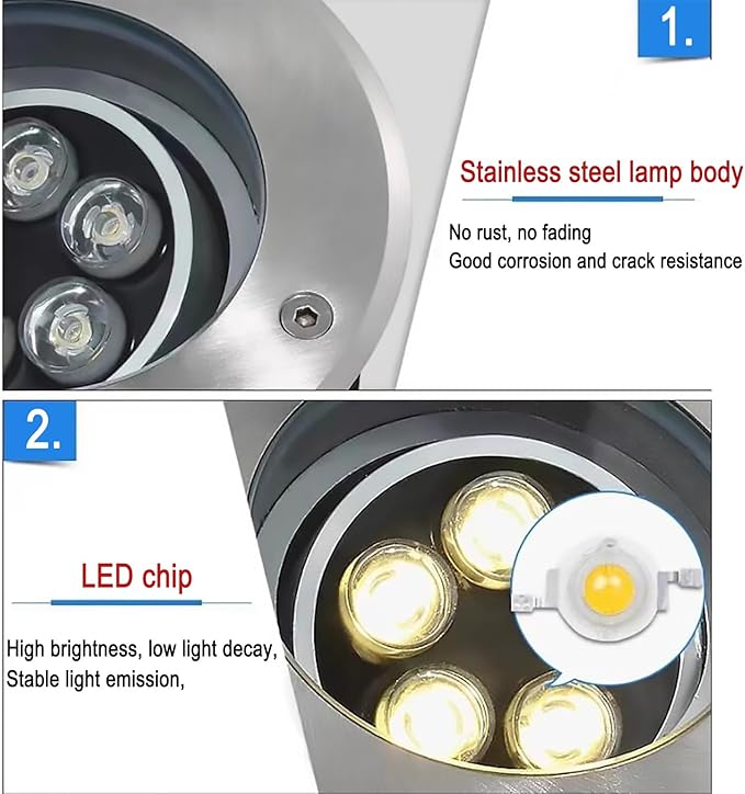 Outdoor Buried Lights - LED Landscape LampEmbedded 15° Adjustment Angle Ground Light IP68 Triple Waterproof Polarized Spotlight for Garden Courtyard DecoratiWhite-3W
