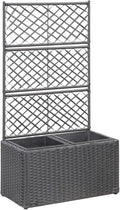 Raised Bed with Trellis 2 Pots 58 x 30 x 107 cm Poly Rattan Black Planter with Trellis Planter for Balcony Flower Box Planters for Outdoor Use