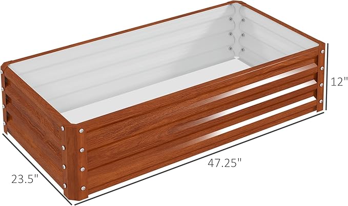 Outsunny Galvanized Raised Garden Bed 4' x 2' x 1' Metal Planter Box for Growing Vegetables Flowers Herbs Succulents Brown