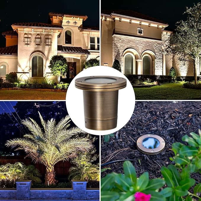 LED Spot Lights Outdoor Landscape Lighting Well Lights 177 - Solid Brass In Ground Light with 7W LED Bulb Security Landscape for Long Lasting Home Garden Low Voltage Light