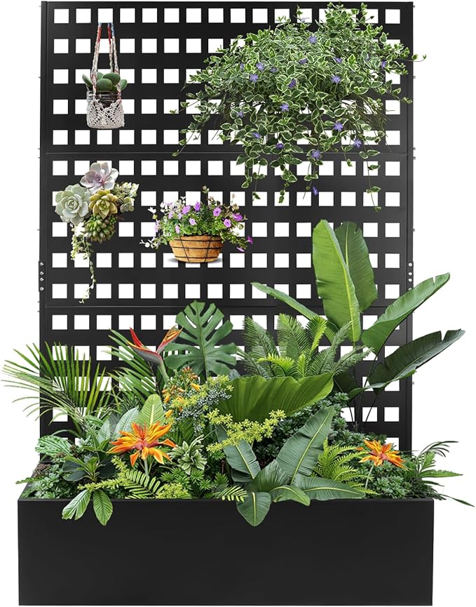 Metal Planter Box with Trellis for Climbing Plants 46x18x71Inch Planter with Privacy Screen&ampTrellis Privacy Planters for Patio