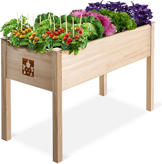Raised Garden Bed with Legs 48x24x30 - Natural Cedar Wood Elevated Planter Box with Bed Liner for Flowers Veggies Herbs - 200lb Capacity